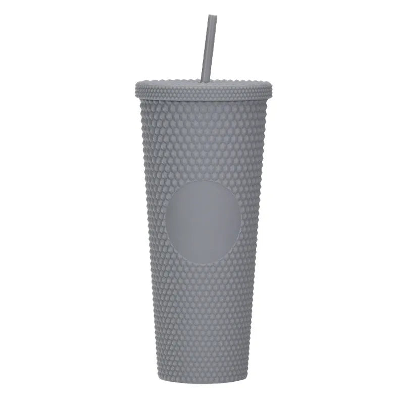 Double Studded Plastic Straw Cup Large Capacity Creative 710ml Durian Cup Portable Diamond Cup - Bellarte Enchanté Double Studded Plastic Straw Cup Large Capacity Creative 710ml Durian Cup Portable Diamond Cup